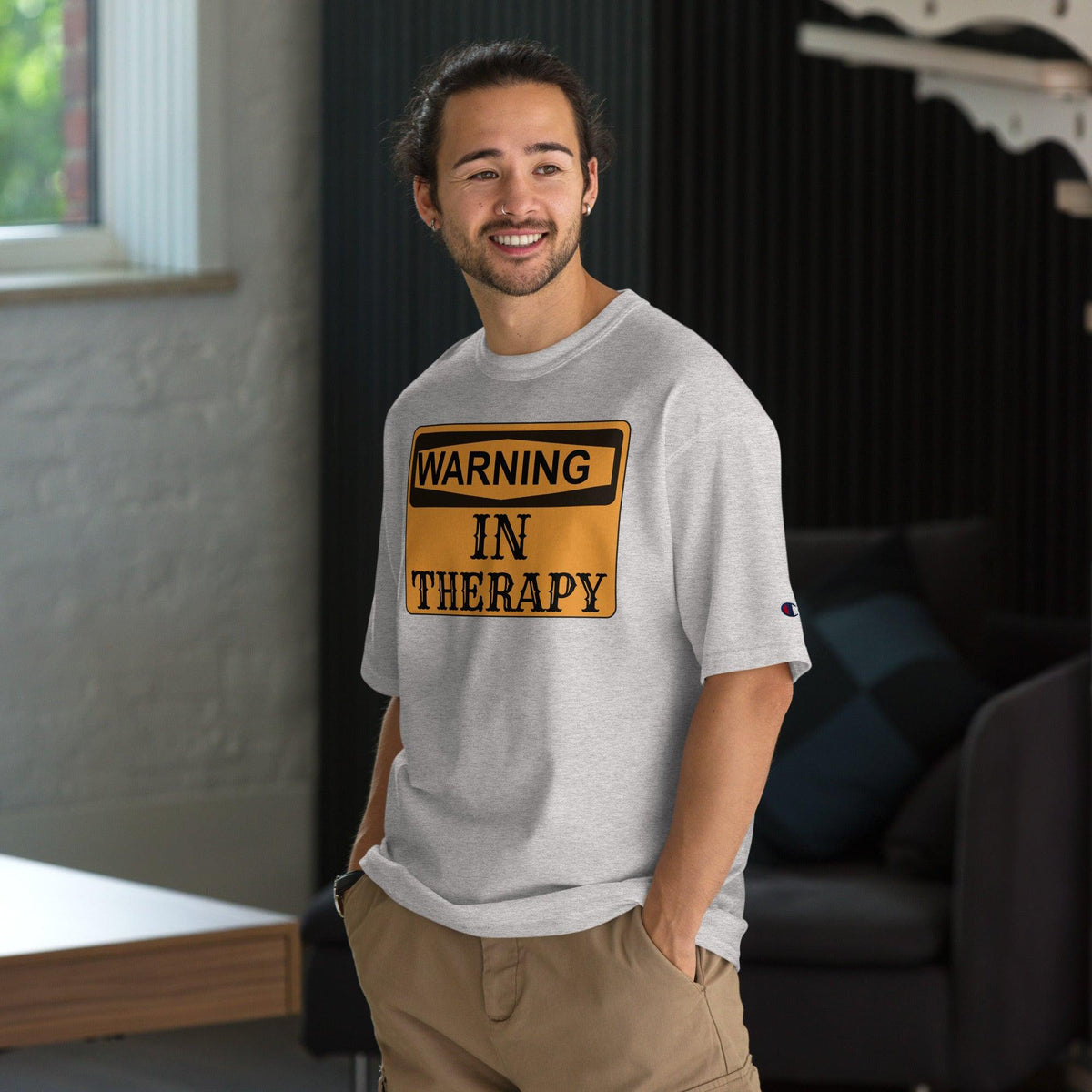 Proudly Proclaim Self-Care "In Therapy" Champion T-Shirt - TheraMerch