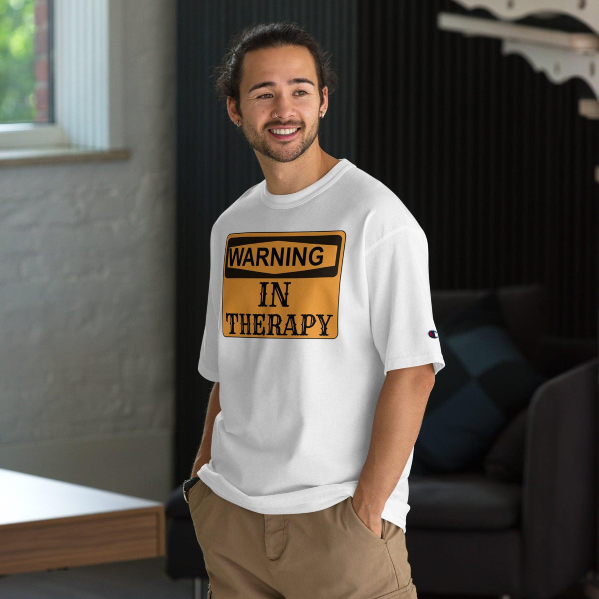 Proudly Proclaim Self-Care "In Therapy" Champion T-Shirt - TheraMerch